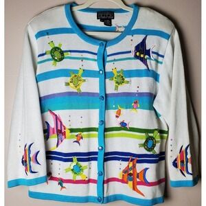 Berek 2 Takako Sakon Fish Sea Turtles Sweater Beach Tropical XL Grandma Vacation